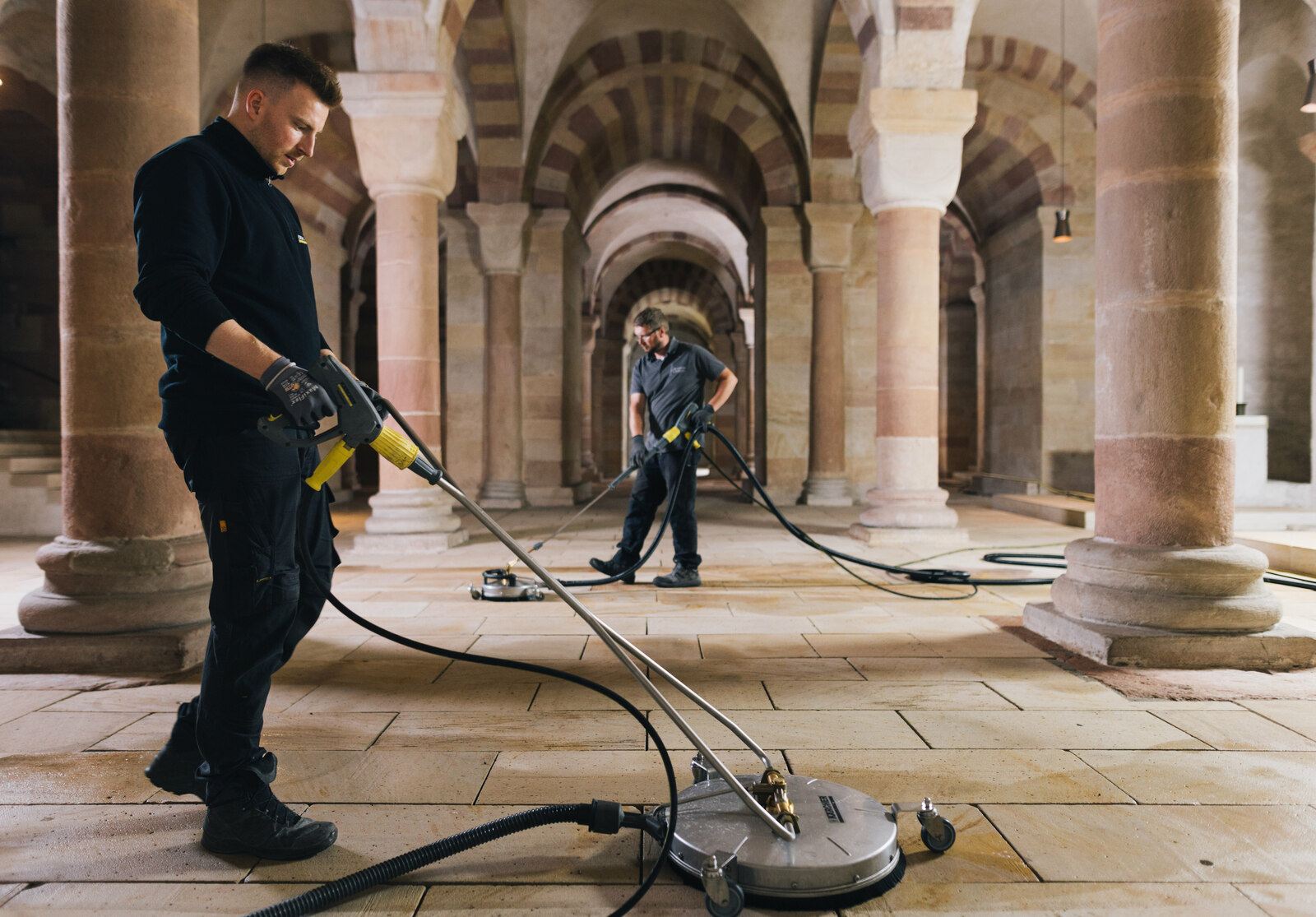 Cleaning the crypt floor in Speyer Cathedral. Cleaning the crypt floor in Speyer Cathedral.