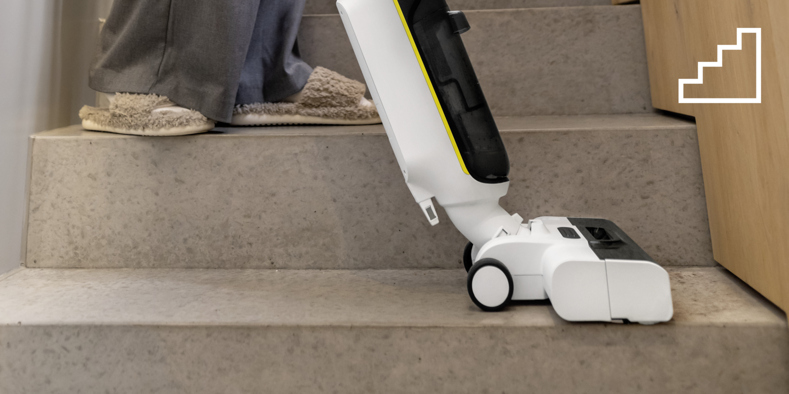 The Kärcher vacuum mop makes light work of stair cleaning The Kärcher vacuum mop makes light work of stair cleaning